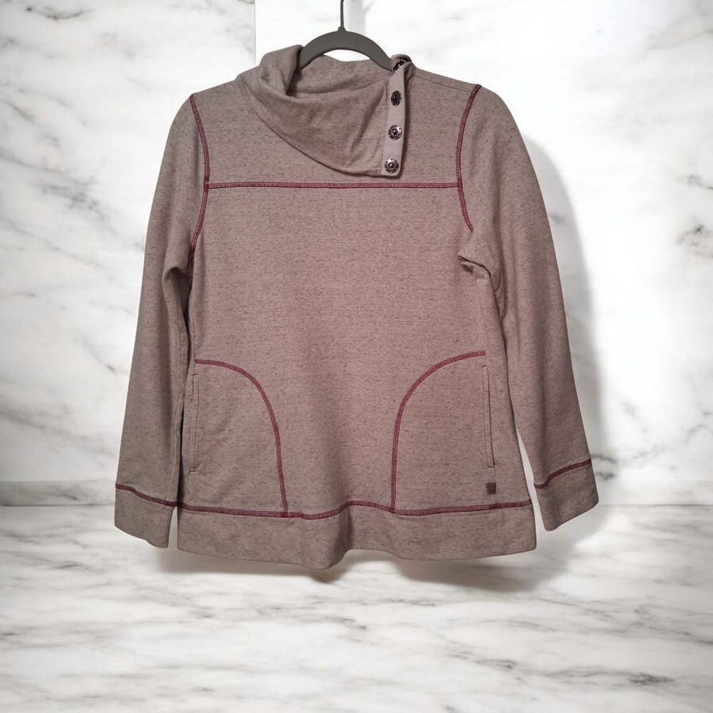 Talbots Gray Cowl Neck Snap Closure Pullover Sweatshirt With Pink Trim Size M